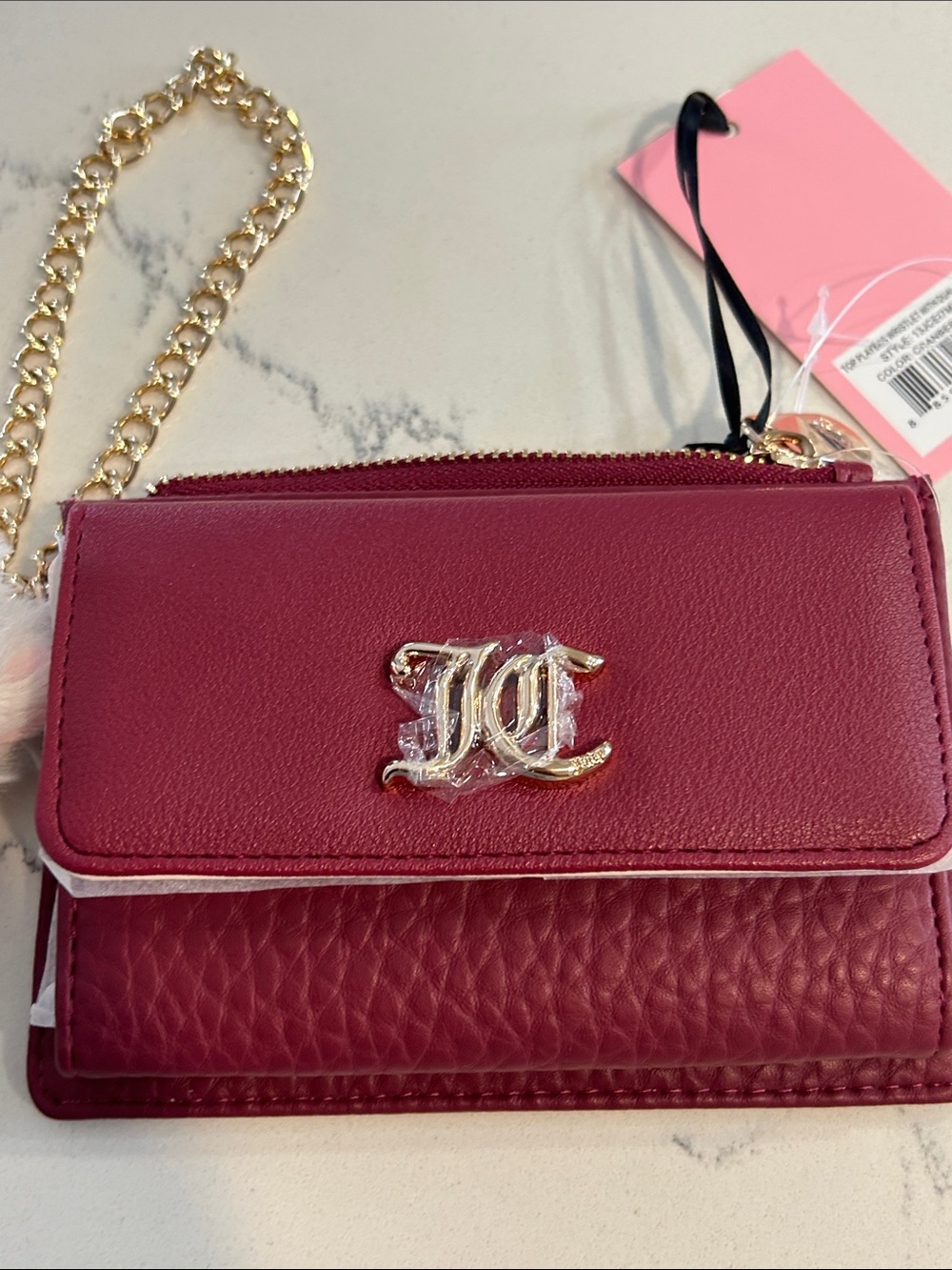 Juicy Couture Burgundy Wallet with Fuzzy Plush Charm with Juicy Tag - Picture 3 of 10